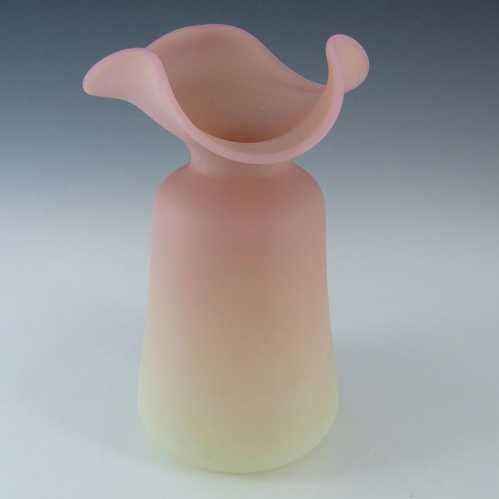 Victorian Burmese Satin Pink & Yellow Uranium Glass Vase - Click Image to Close