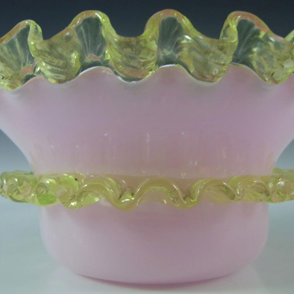 (image for) Victorian 1890's Pink & Uranium Green Glass Bowl - Click Image to Close