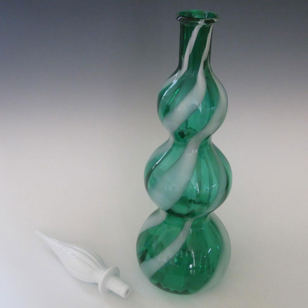 (image for) Cristalleria Artistica Toscana / Alrose Empoli Green & White Glass Bottle - Click Image to Close