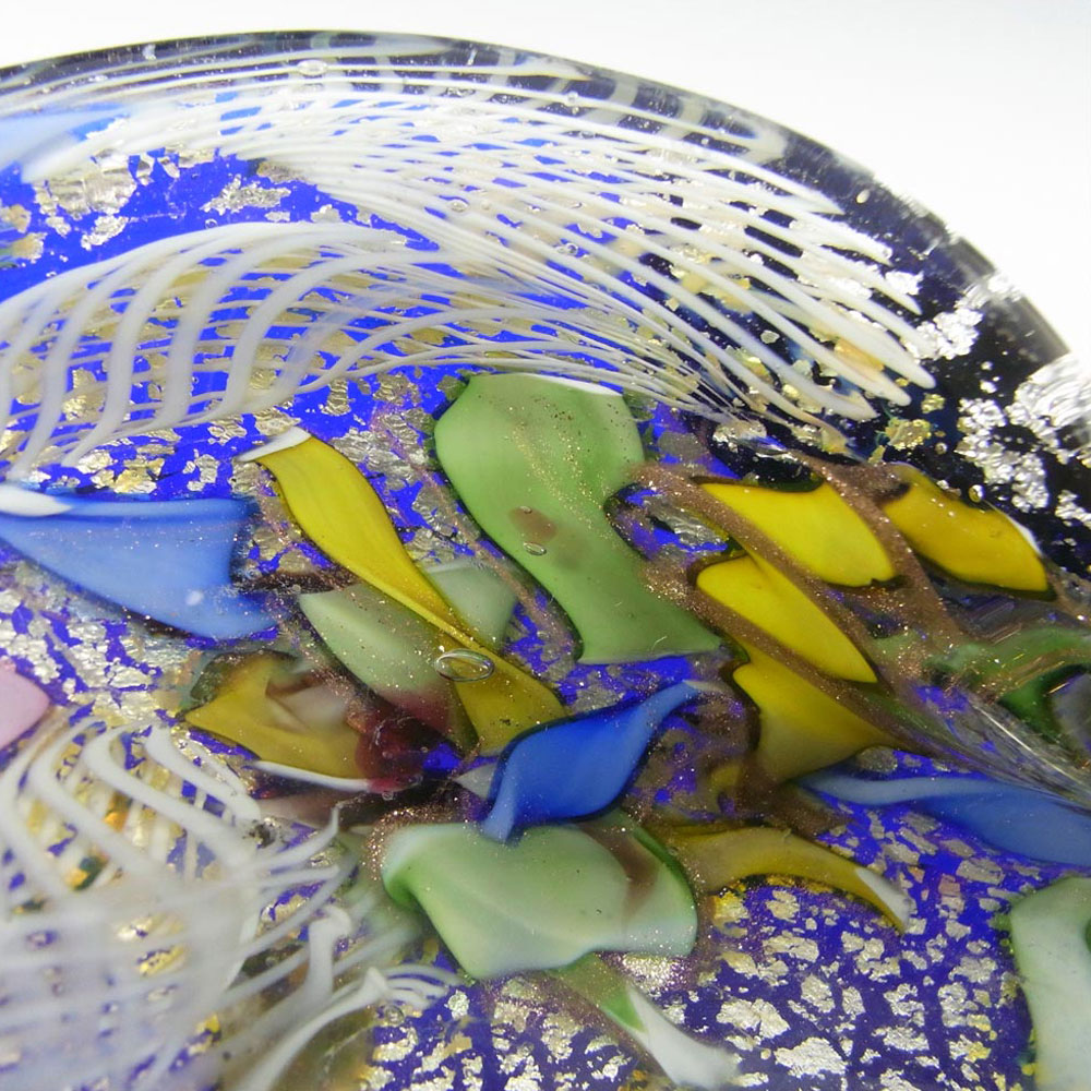 (image for) AVEM Murano Zanfirico Bizantino / Tutti Frutti Blue Glass Bowl - Click Image to Close