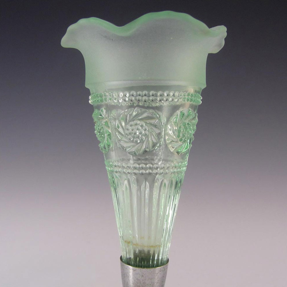 (image for) Bagley #3187 Art Deco 6" Green Glass & Metal 'Katherine' Vase - Click Image to Close