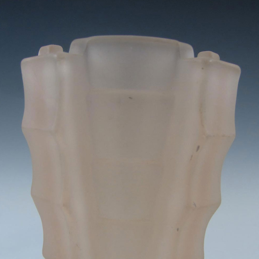 Bagley #3007 Art Deco 4.25" Frosted Pink Glass 'Bamboo' Vase - Click Image to Close