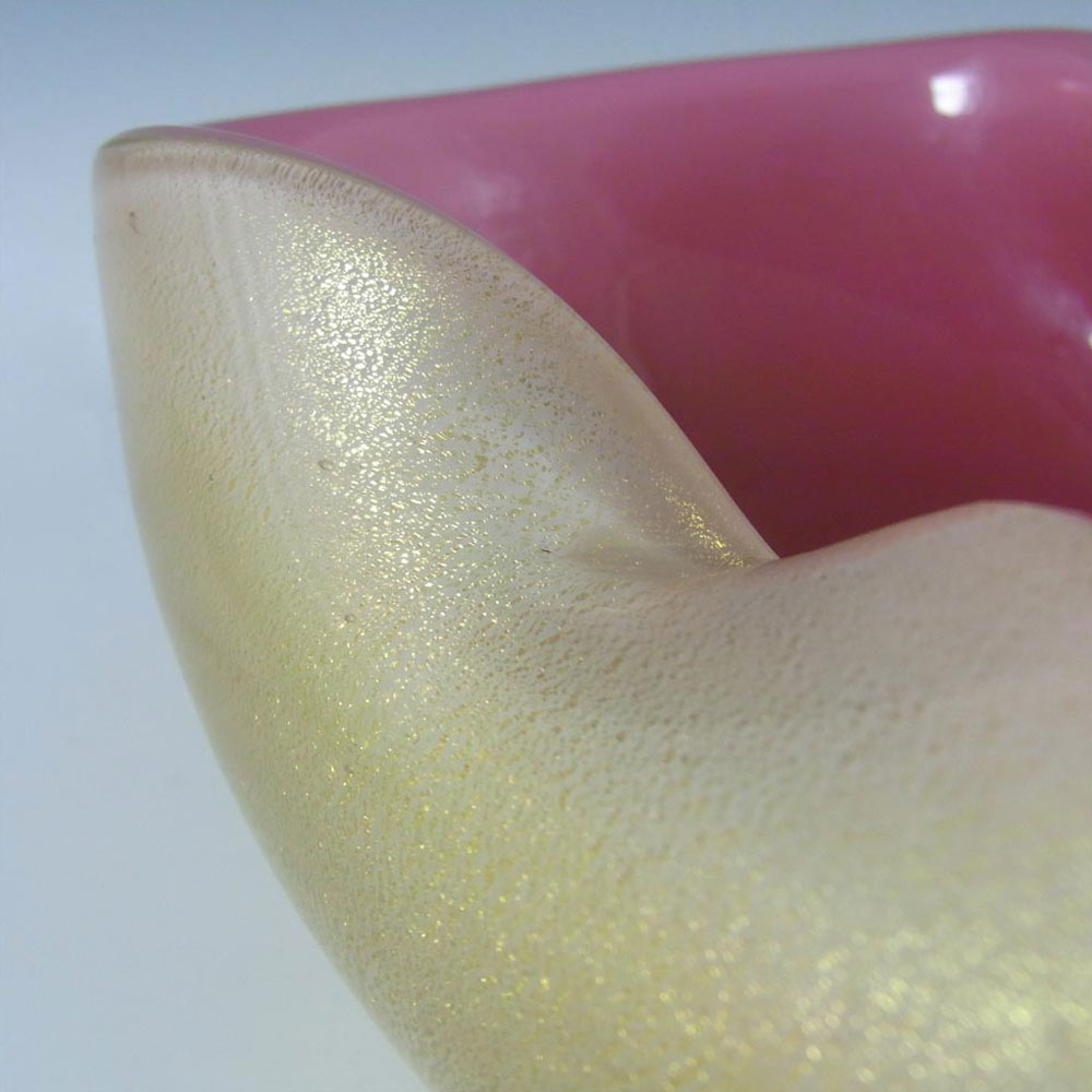 (image for) Archimede Seguso Murano Biomorphic Pink & White Glass Gold Leaf Bowl - Click Image to Close