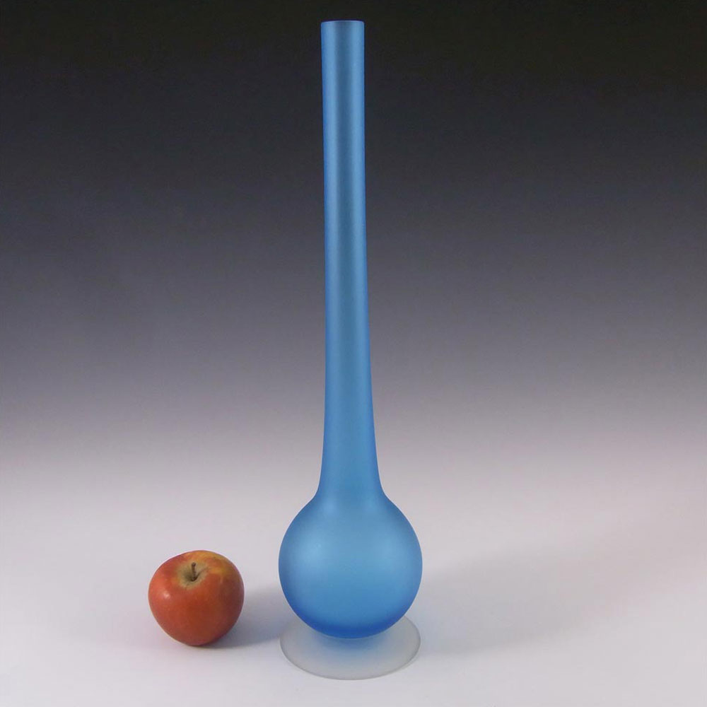 (image for) Carlo Moretti Satinato Blue Murano Glass 14" Stem Vase - Click Image to Close