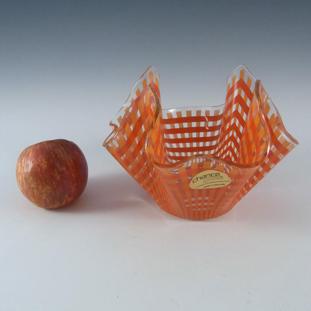 (image for) Chance Brothers Orange Glass "Gingham" Handkerchief Vase - Label - Click Image to Close
