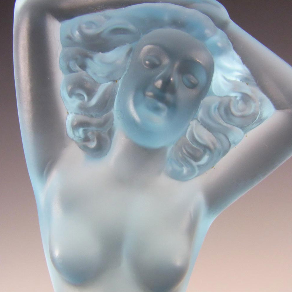 Josef Inwald Art Deco Blue Glass Nude Lady Figurine - Click Image to Close