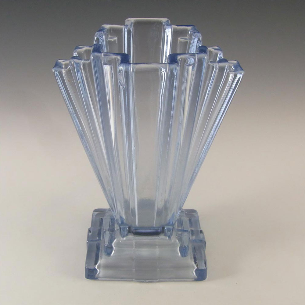 (image for) Bagley #334 Art Deco 8" Vintage Blue Glass 'Grantham' Vase - Click Image to Close