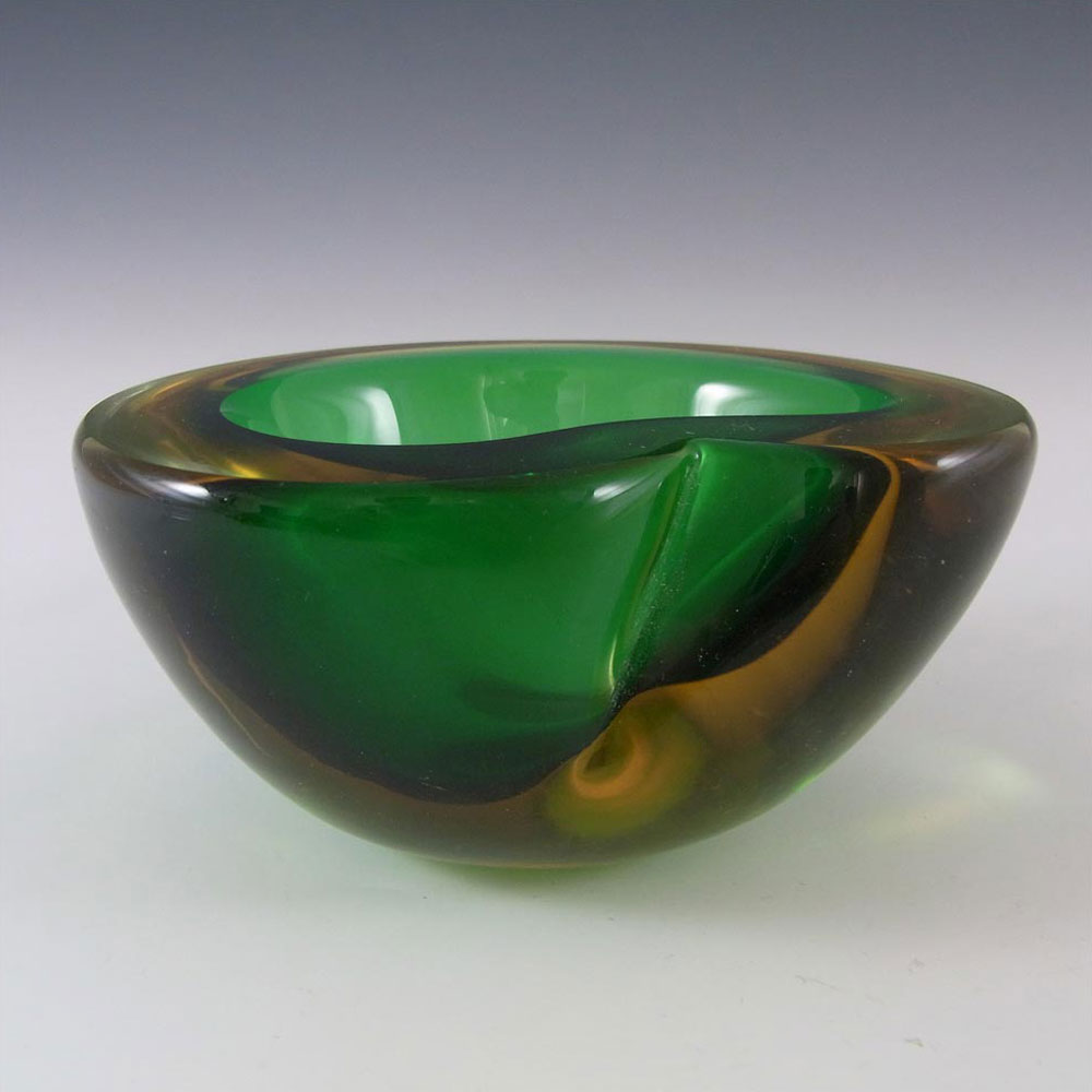 (image for) Murano Geode Green & Amber Sommerso Glass Kidney Bowl - Click Image to Close