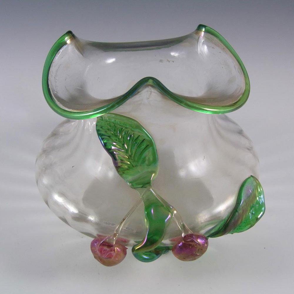 (image for) Kralik Art Nouveau Applied Berries Iridescent Glass Vase - Click Image to Close
