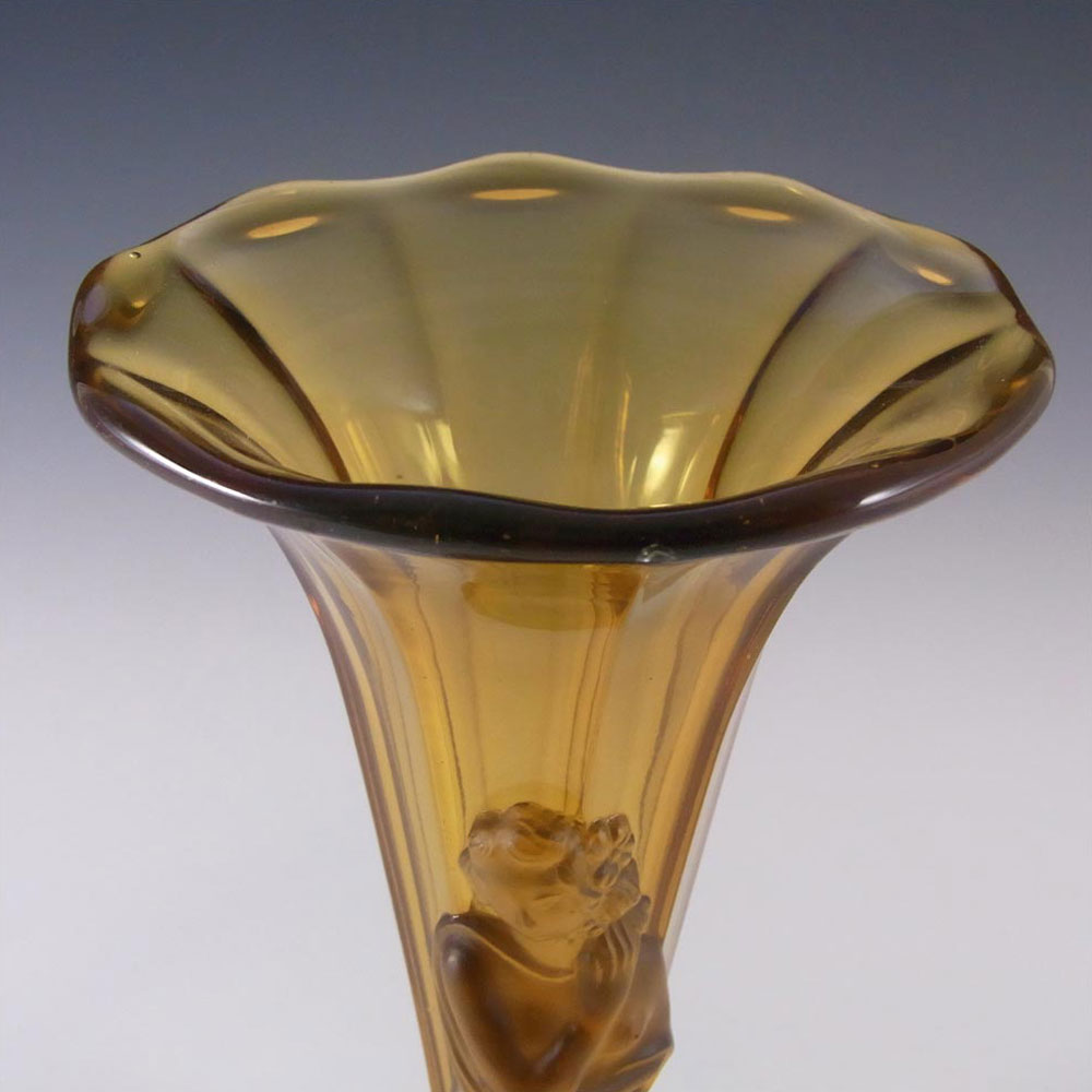 Art Deco 1930's Amber Frosted Glass Oriental Lady Vase - Click Image to Close