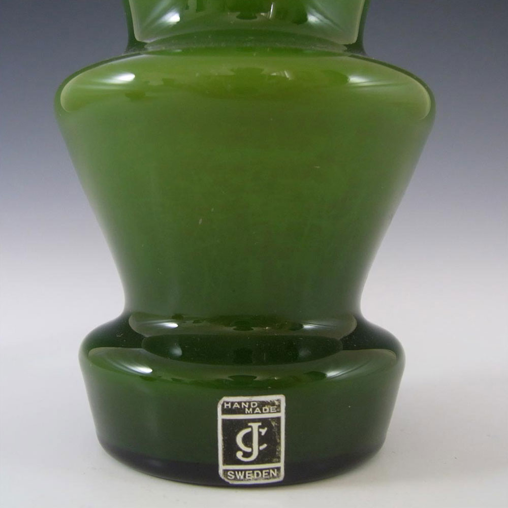 Lindshammar / Alsterbro / JC Swedish Green Hooped Glass Vase - Click Image to Close