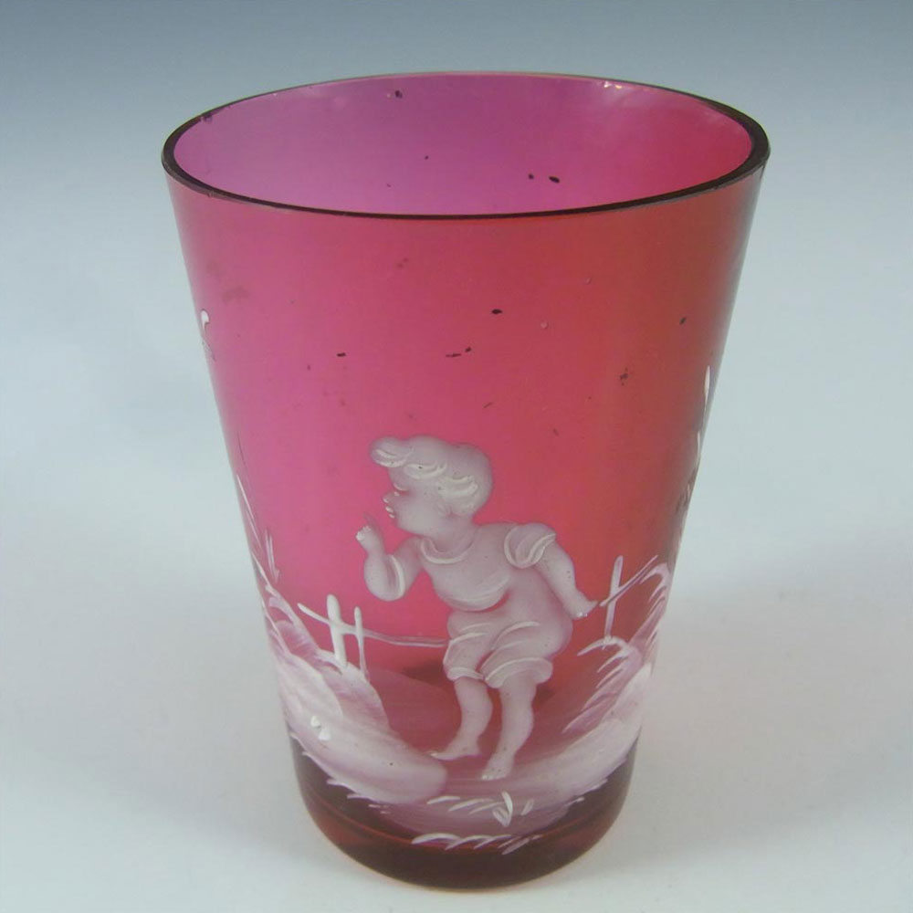 Mary Gregory Bohemian Hand Enamelled Pink Glass Tumbler #3 - Click Image to Close