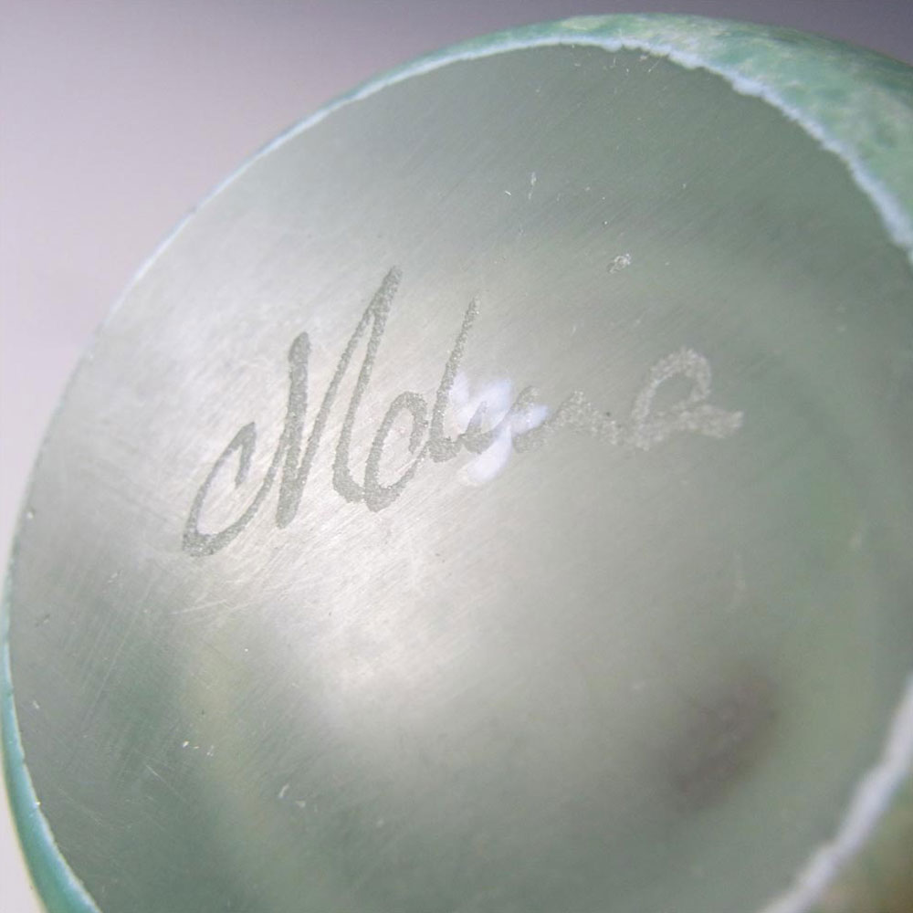 Mdina Grey + Green Maltese Glass Vase - Signed & Labelled - Click Image to Close