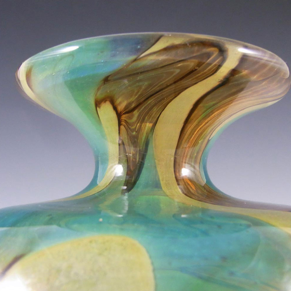 (image for) Mdina 'Tiger' Maltese Blue & Brown Glass Vase - Signed - Click Image to Close
