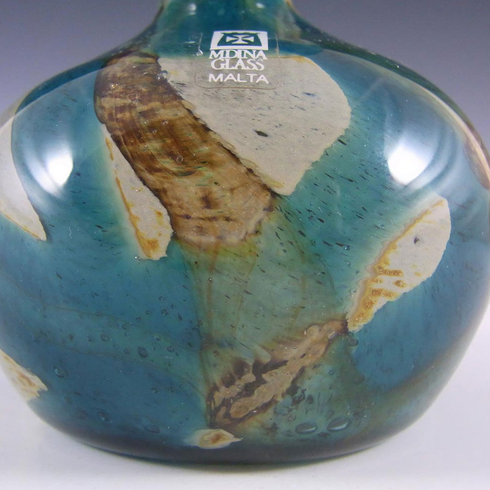 (image for) Mdina 'Tiger' Maltese Blue & Brown Glass Vase - Signed - Click Image to Close