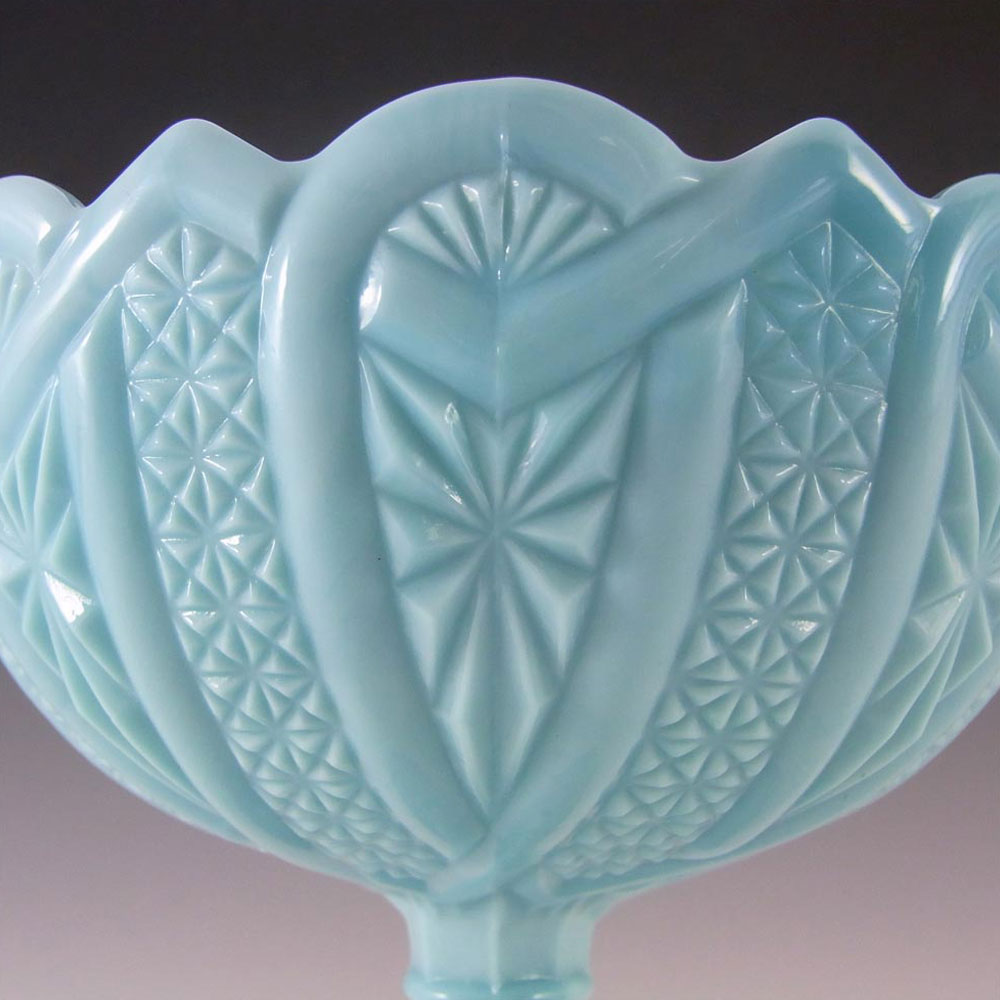(image for) Antique 1890's Victorian Blue Milk Glass Footed Bowl - Click Image to Close