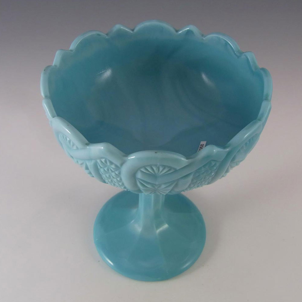 Antique 1890's Victorian Blue Milk Glass Footed Bowl - Click Image to Close