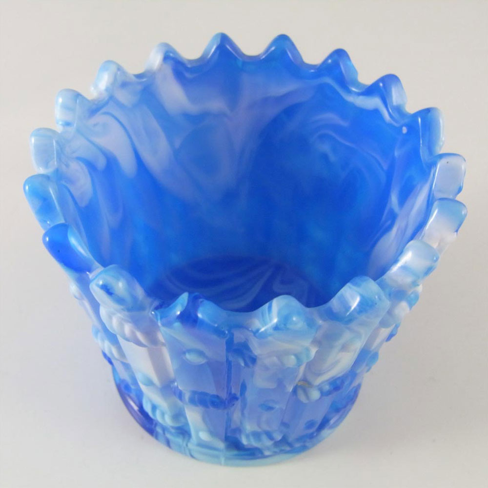 Victorian 1890's Blue Malachite/Slag Glass Bowl/Spill Vase - Click Image to Close