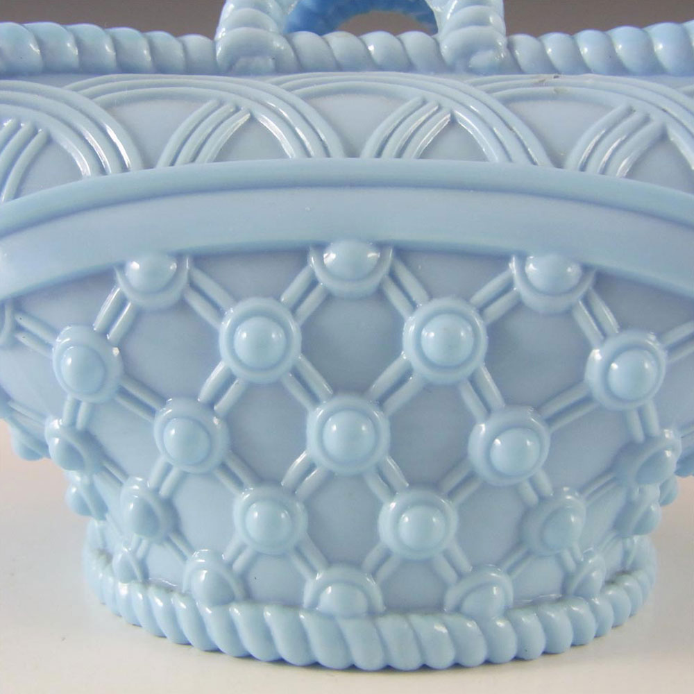 (image for) Antique 1890's Victorian Blue Milk Glass Basket Bowl - Click Image to Close