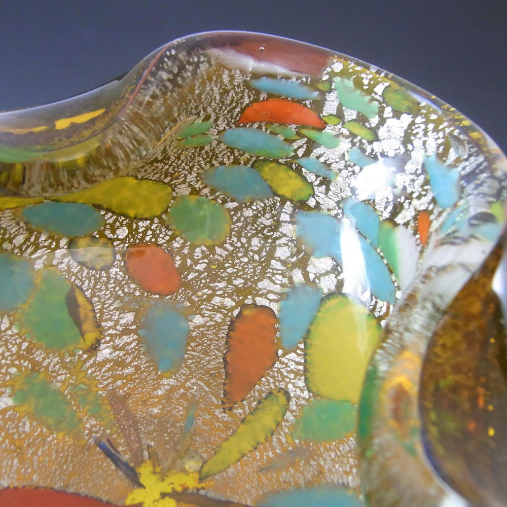 (image for) Murano Venetian Amber Glass Silver Leaf Bowl/Ashtray - Click Image to Close