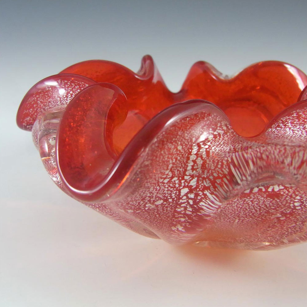(image for) Murano Venetian Red Glass & Silver Leaf Bowl/Ashtray - Click Image to Close