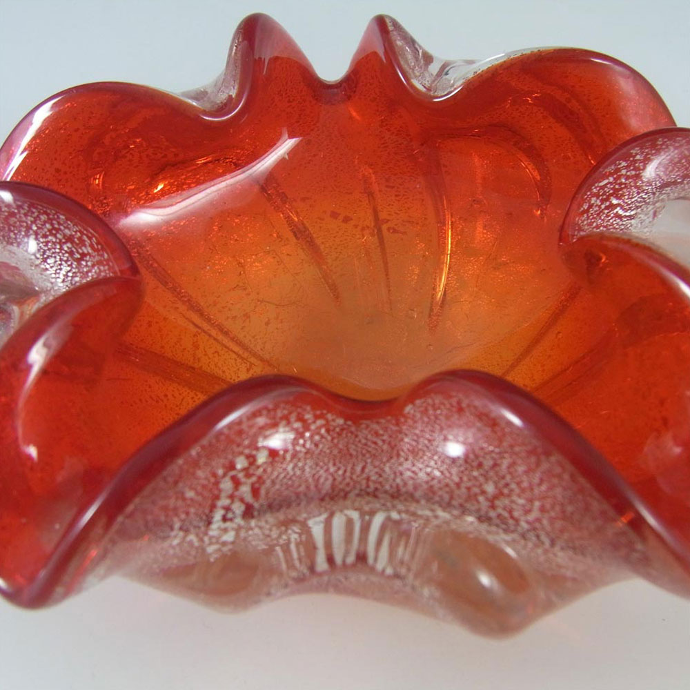 Murano Venetian Red Glass & Silver Leaf Bowl/Ashtray - Click Image to Close