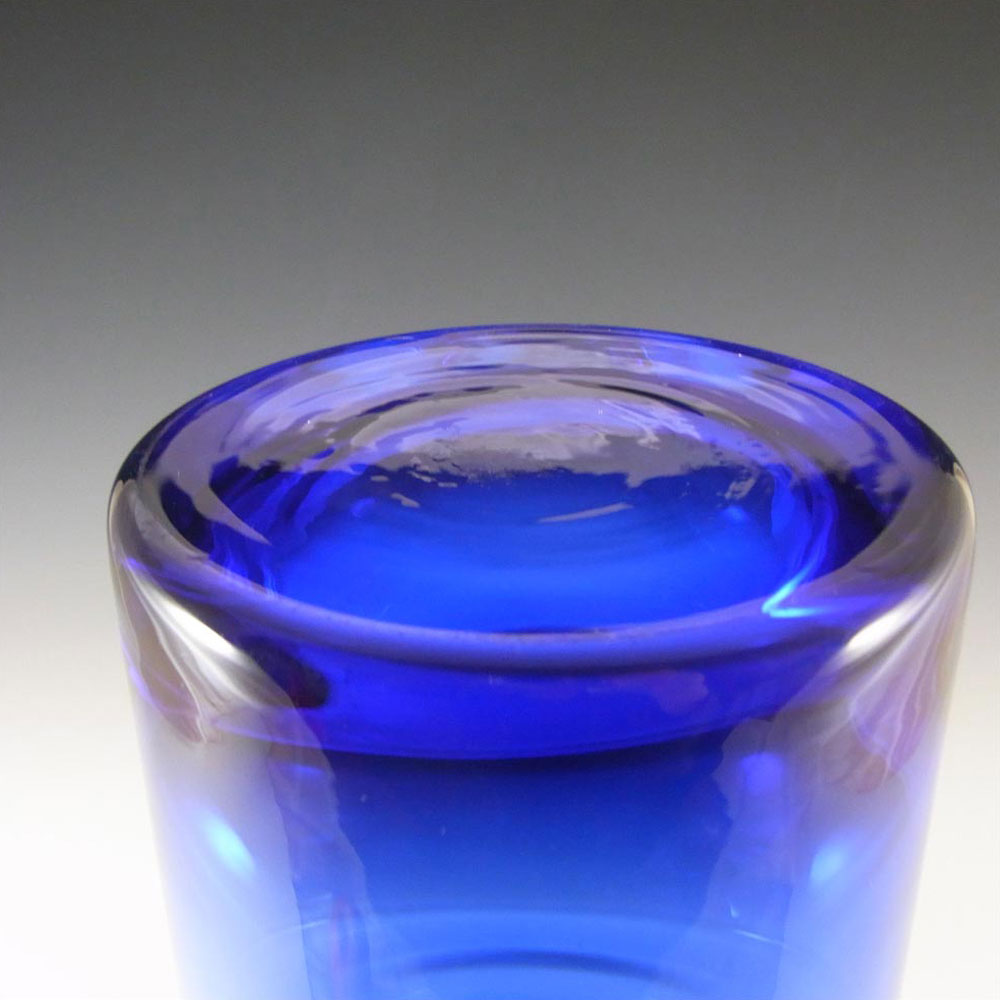 Riihimaki Large Riihimaen Lasi Oy Finnish Blue Glass Vase - Click Image to Close