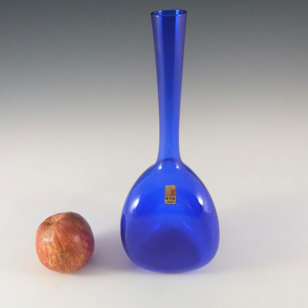 Ryd Labelled Scandinavian Blue Glass Three Sided Vase - Click Image to Close