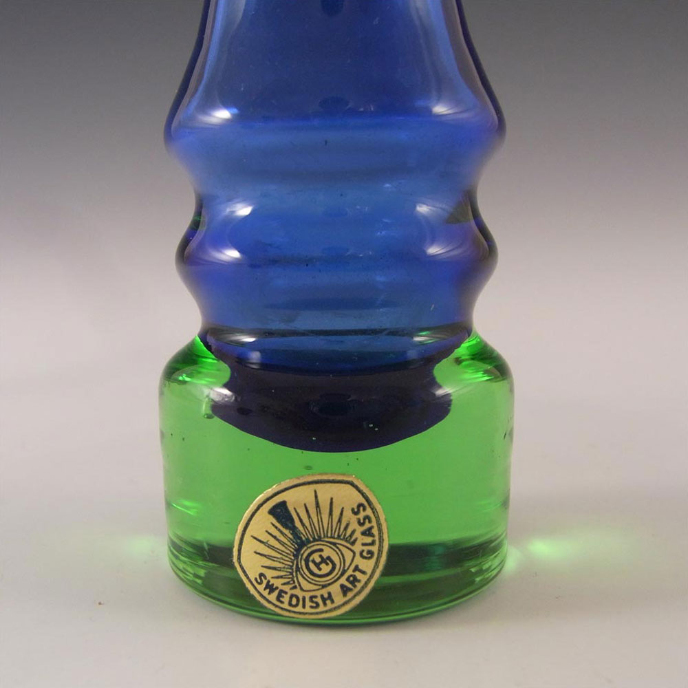 (image for) Sea Glasbruk 1970's Swedish Blue & Green Glass Stem Vase - Click Image to Close