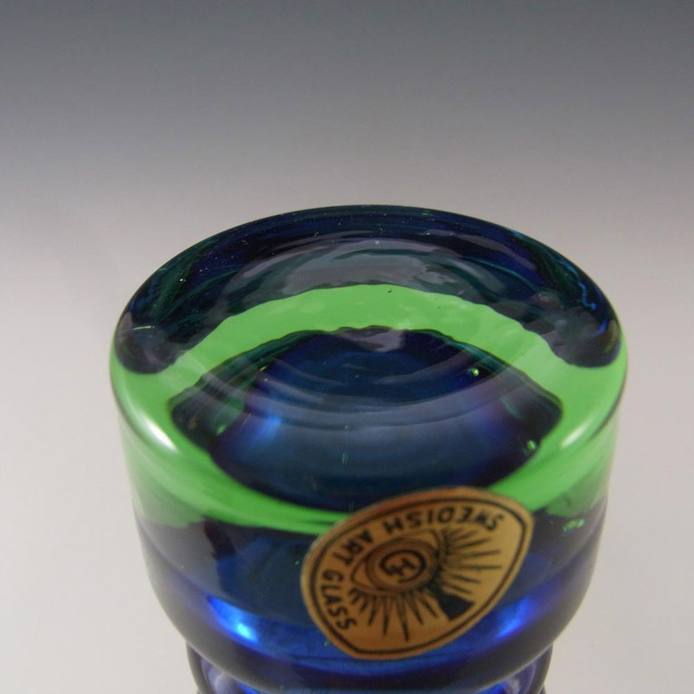 Sea Glasbruk 1970's Swedish Blue & Green Glass Stem Vase - Click Image to Close