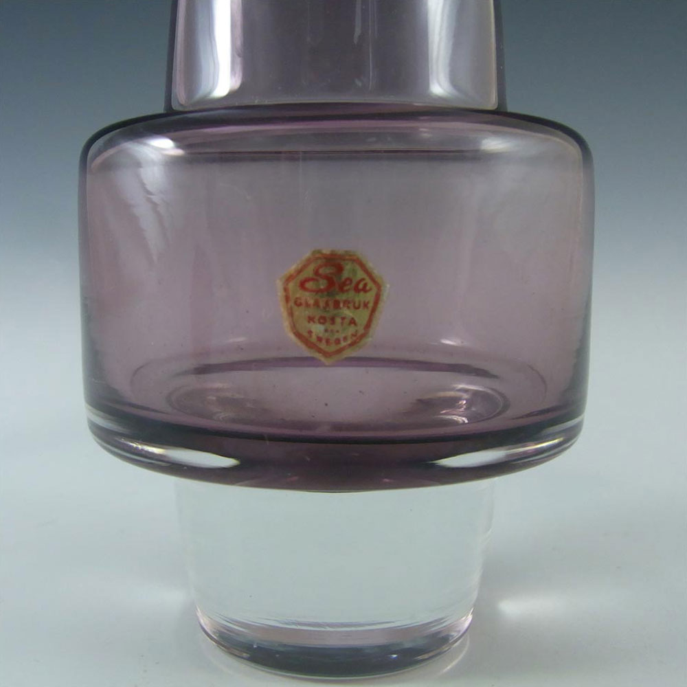 (image for) Sea Glasbruk 1970s Swedish Purple Glass Vase - Labelled - Click Image to Close