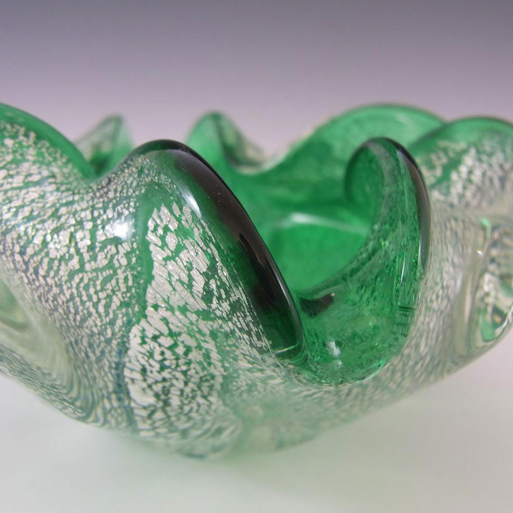 (image for) Murano Venetian Green Glass & Silver Leaf Bowl/Ashtray - Click Image to Close