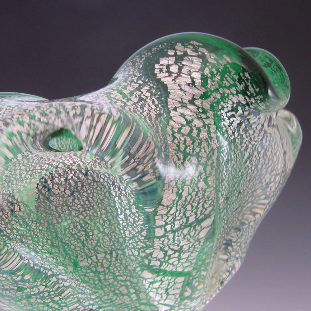 Murano Venetian Green Glass & Silver Leaf Bowl/Ashtray - Click Image to Close