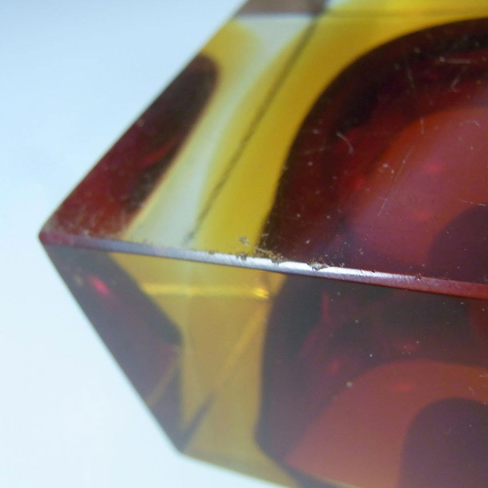 Murano Faceted Red & Amber Sommerso Glass Block Bowl - Click Image to Close