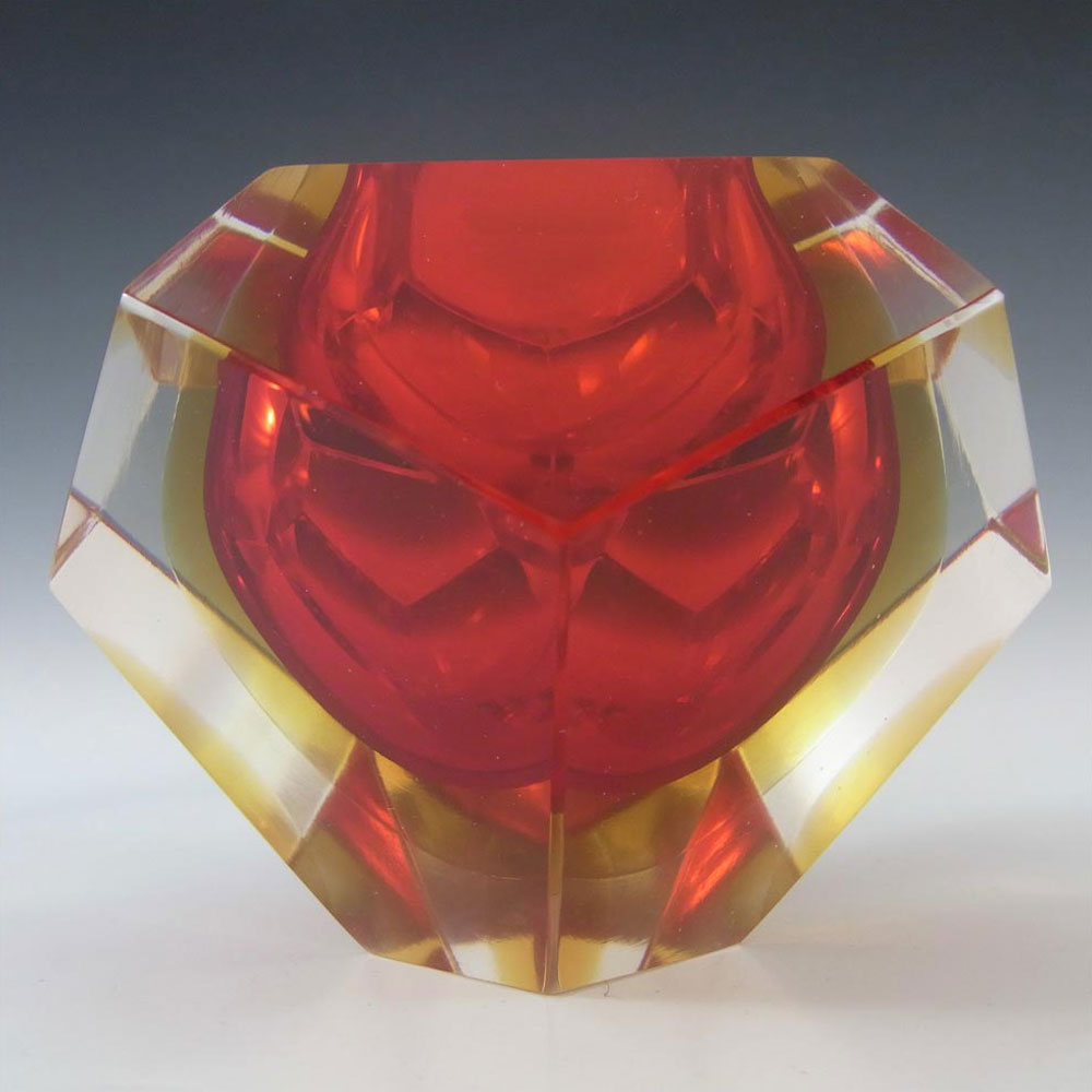 (image for) Murano Faceted Red & Amber Sommerso Glass Block Bowl #2 - Click Image to Close