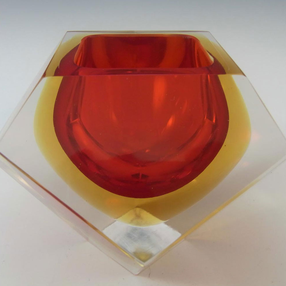 (image for) Murano Faceted Red & Amber Sommerso Glass Block Bowl #2 - Click Image to Close