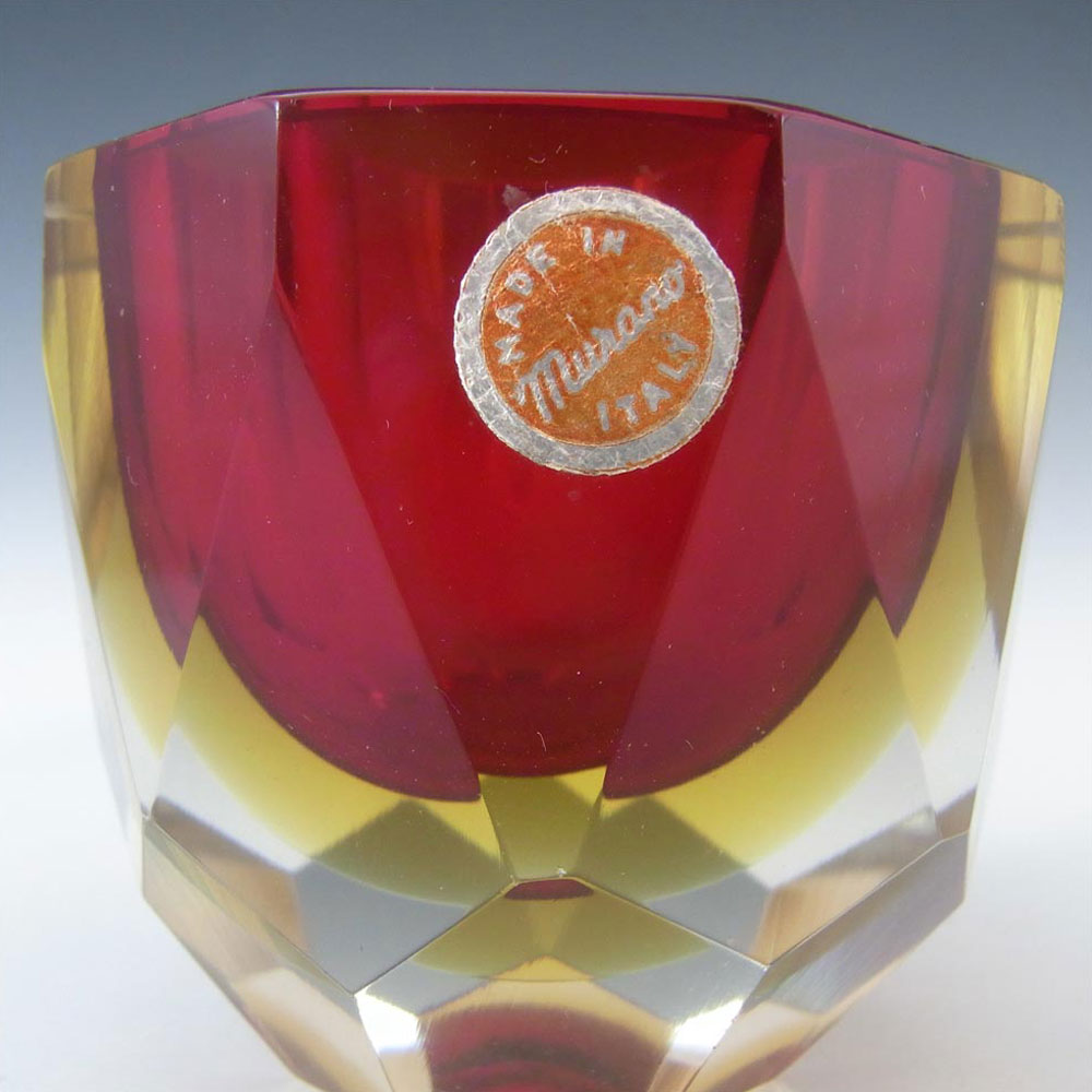 (image for) Murano Faceted Red & Amber Sommerso Glass Block Bowl - Click Image to Close