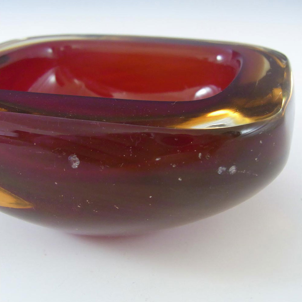 Murano Geode Red & Amber Sommerso Glass Square Bowl - Click Image to Close