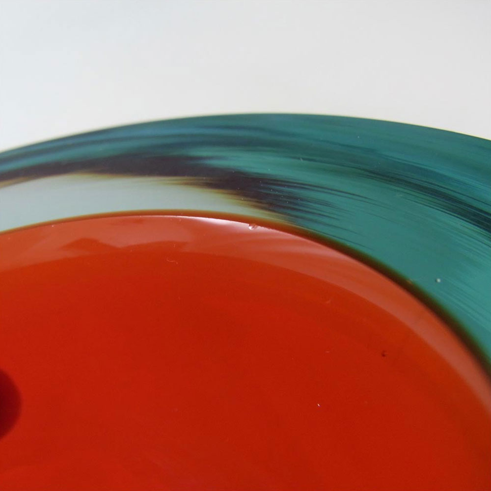 Murano Geode Red & Turquoise Sommerso Glass Kidney Bowl - Click Image to Close