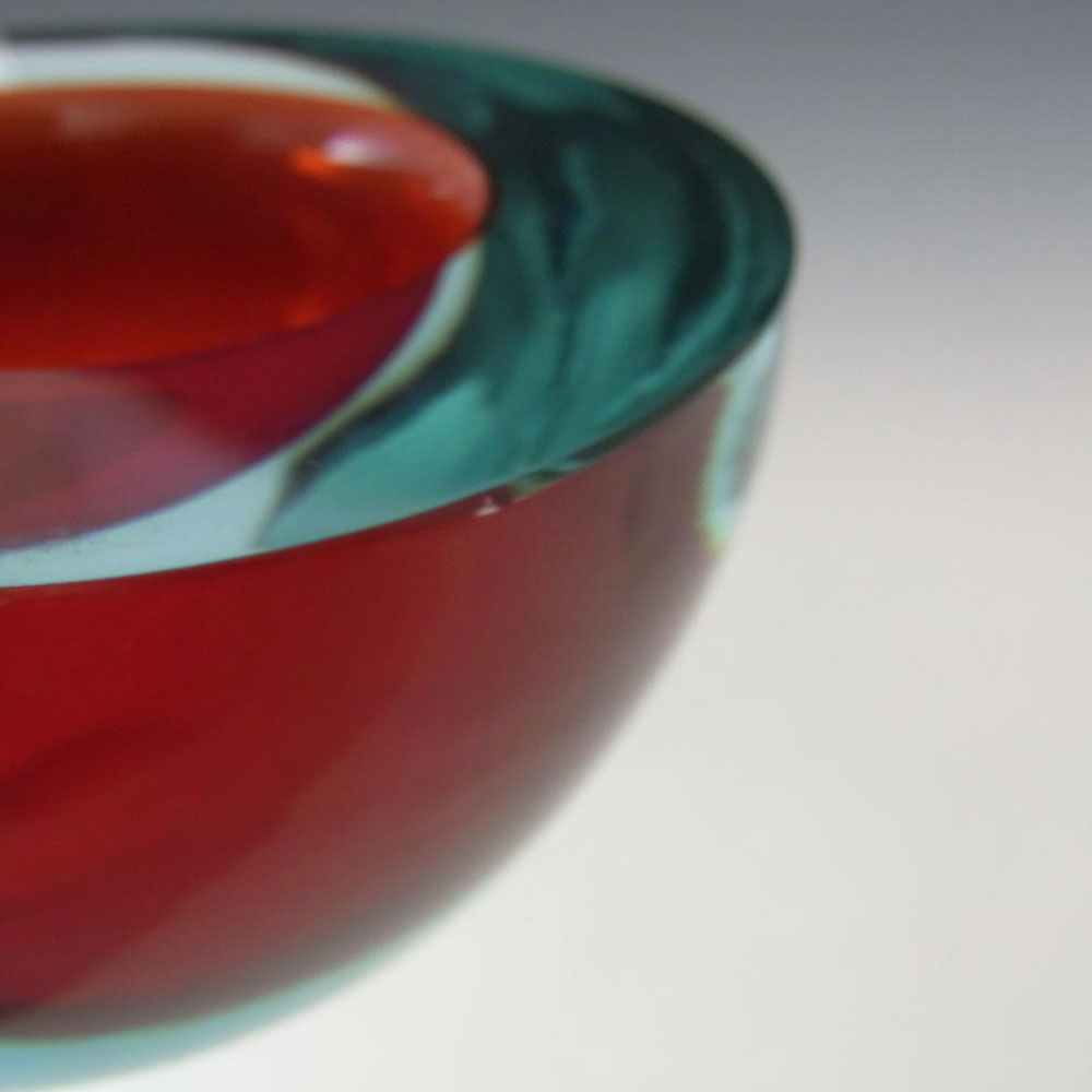 Murano Geode Red & Turquoise Sommerso Glass Kidney Bowl - Click Image to Close