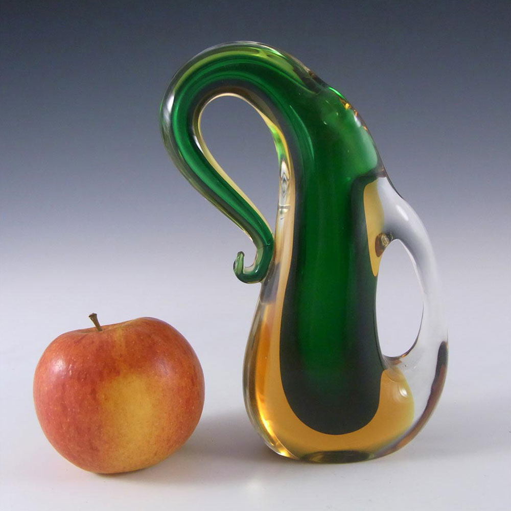Arte Nuova Pustetto & Zanetti Murano Green & Amber Sommerso Glass Vase - Click Image to Close