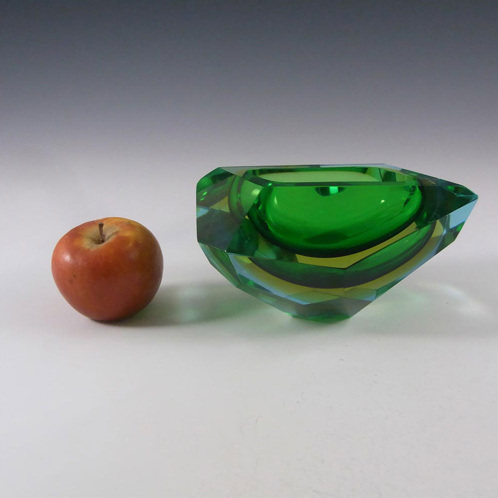 (image for) Murano Faceted Green & Amber Sommerso Glass Block Bowl - Click Image to Close