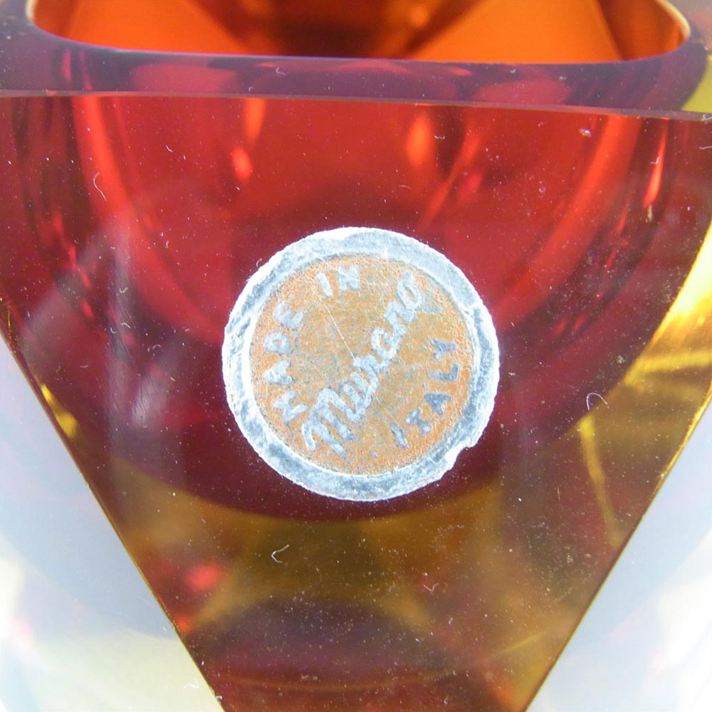 Murano Faceted Red & Amber Sommerso Glass Block Bowl #2 - Click Image to Close