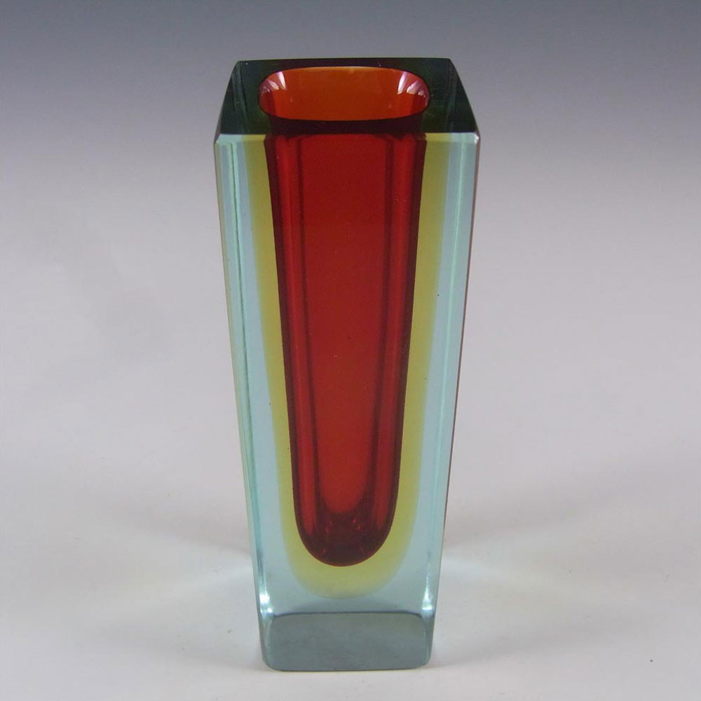 (image for) Murano Faceted Red & Amber Sommerso Glass Block Vase #2 - Click Image to Close