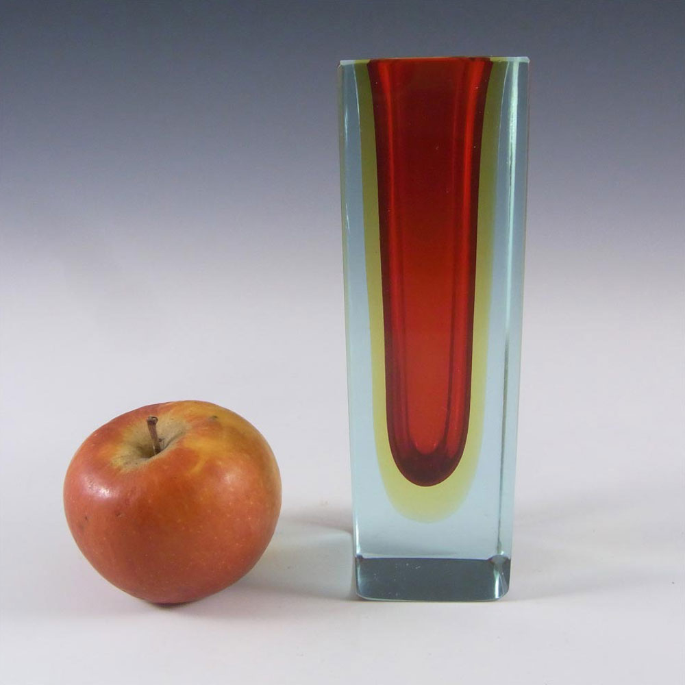 (image for) Murano Faceted Red & Amber Sommerso Glass Block Vase #2 - Click Image to Close