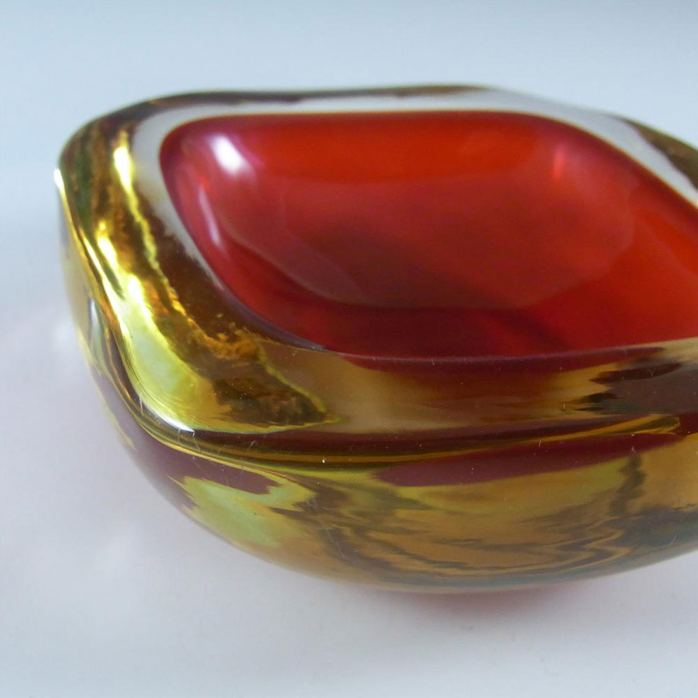 (image for) Murano Geode Red & Amber Sommerso Glass Square Bowl - Click Image to Close