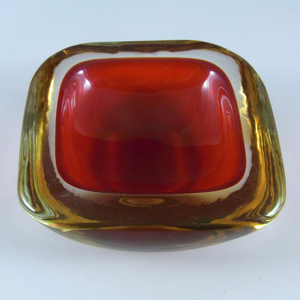 (image for) Murano Geode Red & Amber Sommerso Glass Square Bowl - Click Image to Close