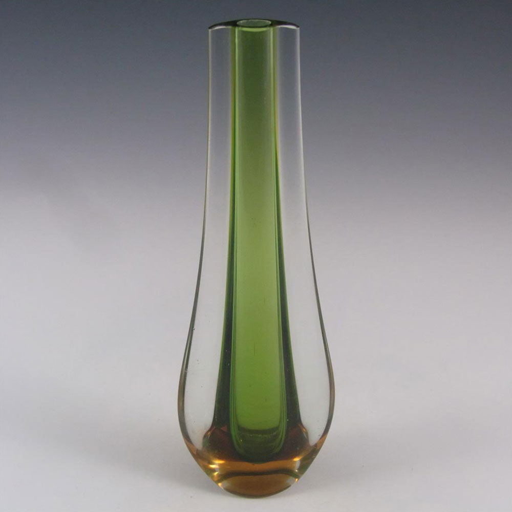 (image for) Galliano Ferro Murano Sommerso Green & Amber Glass Stem Vase - Click Image to Close