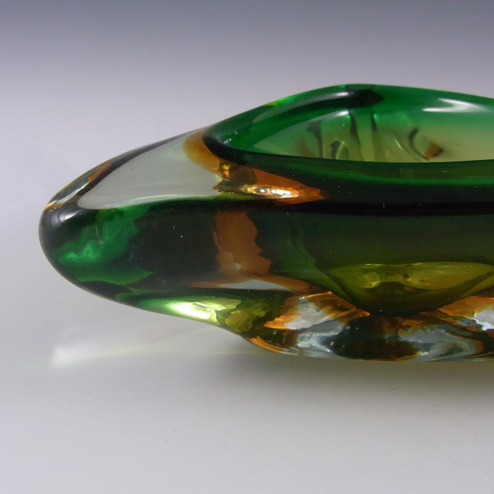 Arte Nuova Murano Green & Amber Sommerso Glass Bowl - Click Image to Close