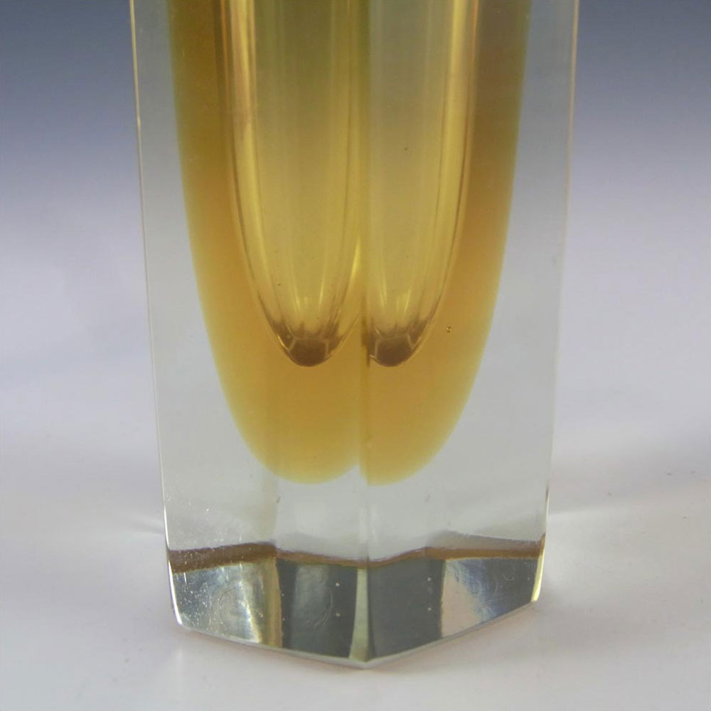 (image for) Murano Faceted Amber Sommerso Glass Block Vase - Click Image to Close